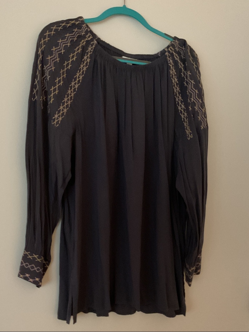 NWT J. Jill Black Peasant Tunic with Cream Embroidery